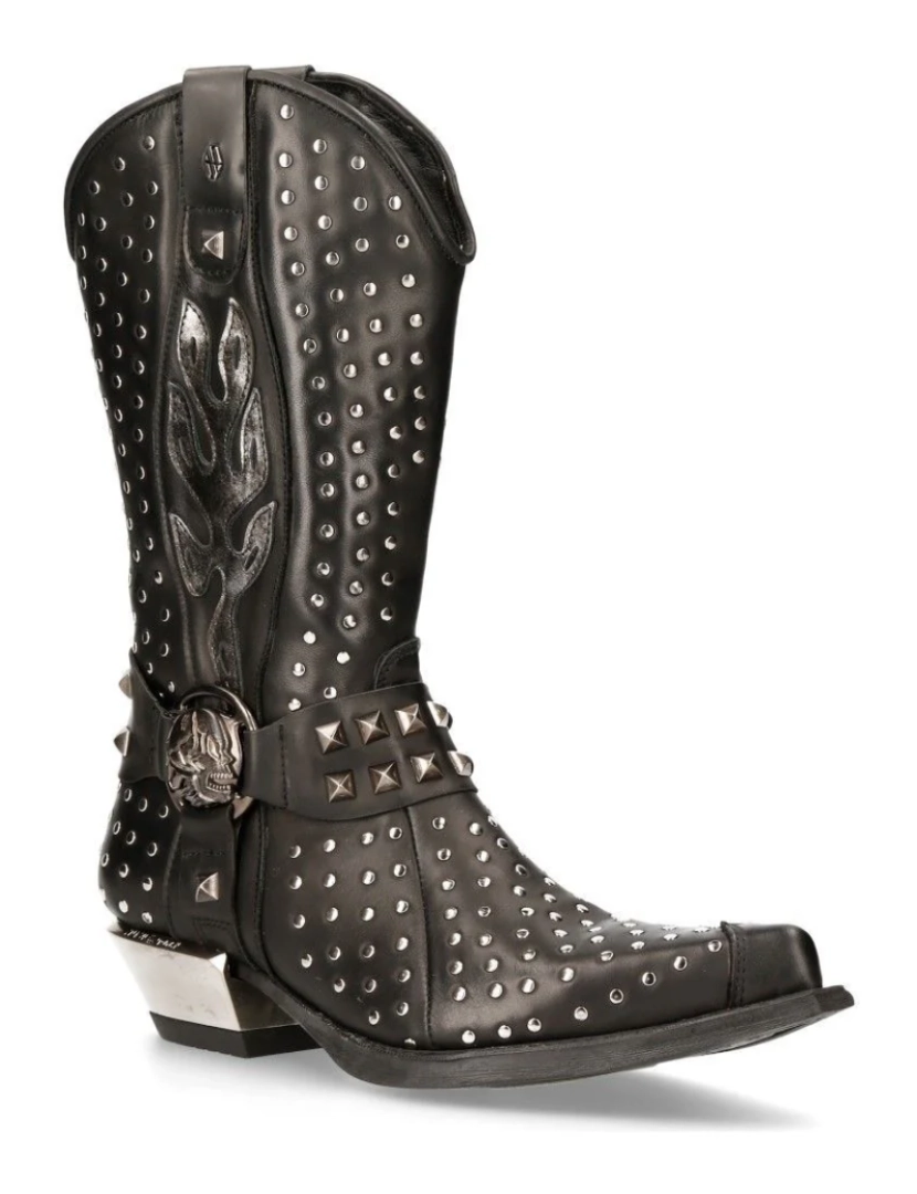 New Rock - Botas de cowboy com tachas de couro preto New Rock - M-7928-S1