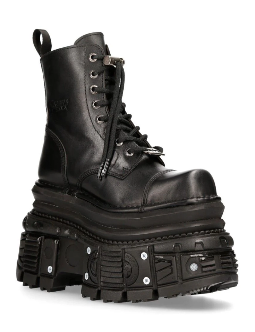 New Rock - Botas Militares New Rock Metálicas em Couro Preto - MILI083CCT-C4