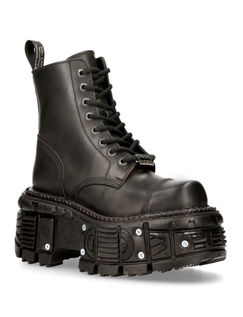 New Rock - Botas de plataforma de combate de couro preto unissex New Rock - TANK083-C1