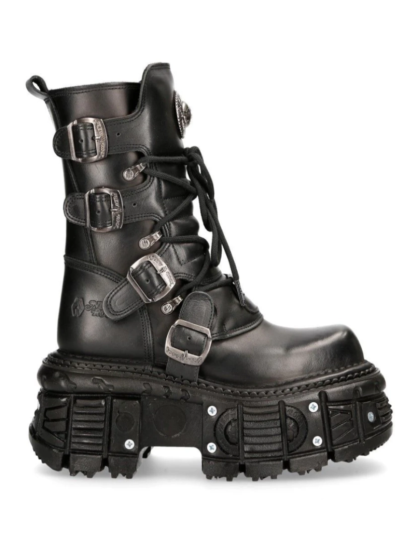 imagem de Botas plataforma de combate unissex New Rock em couro preto - TANK373-S13