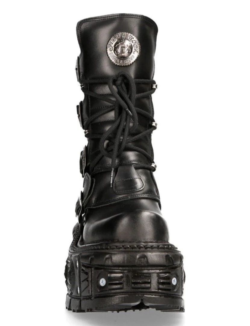 imagem de Botas plataforma de combate unissex New Rock em couro preto - TANK373-S14