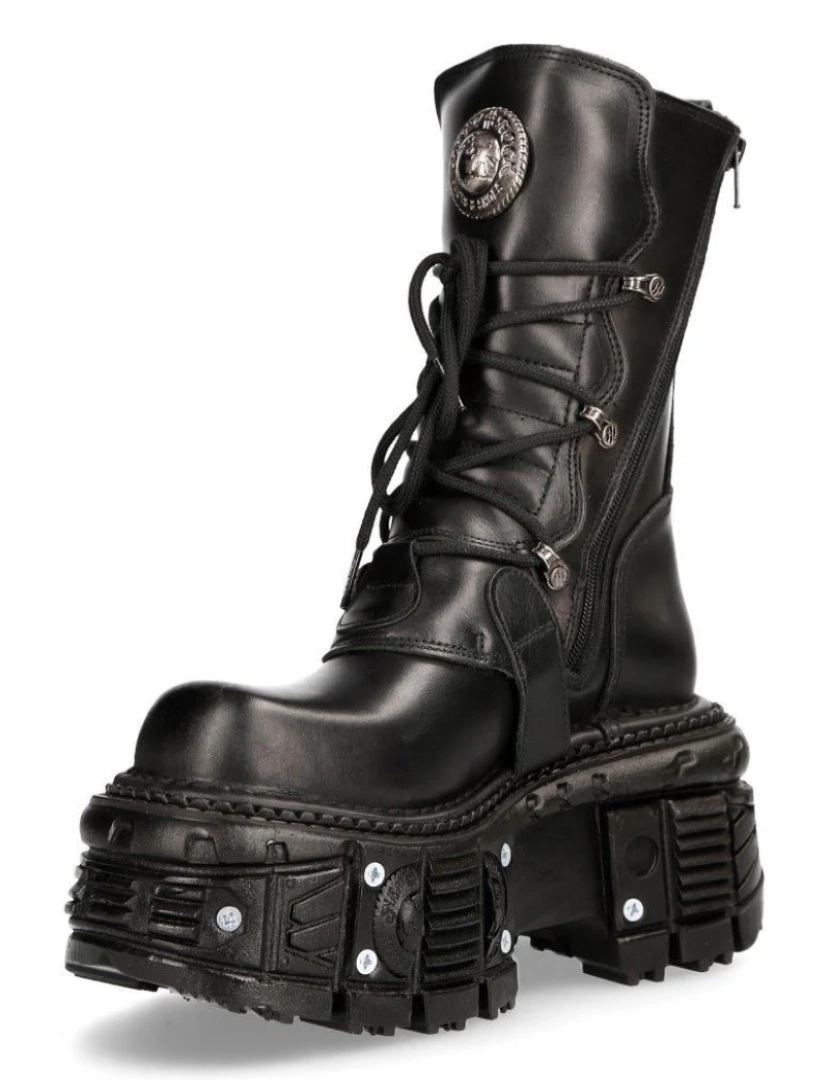 imagem de Botas plataforma de combate unissex New Rock em couro preto - TANK373-S15