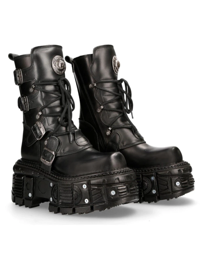 imagem de Botas plataforma de combate unissex New Rock em couro preto - TANK373-S17