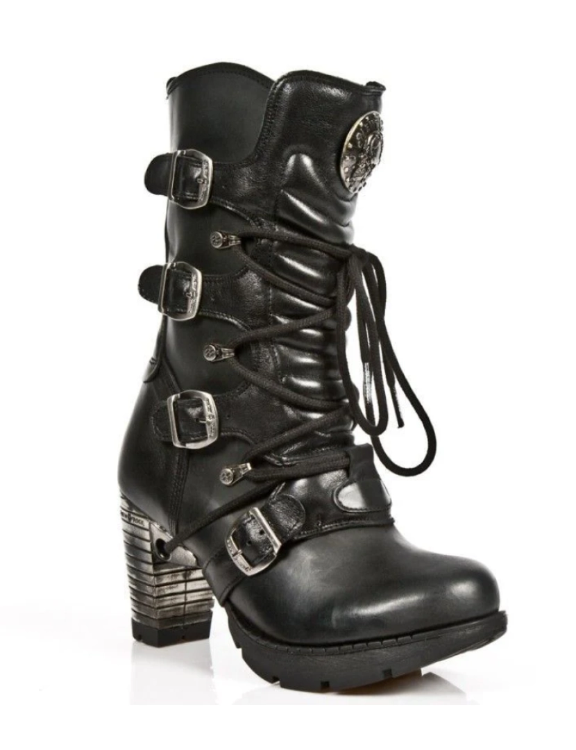 imagem de Botas góticas metálicas de couro preto feminino New Rock - TR003-S11