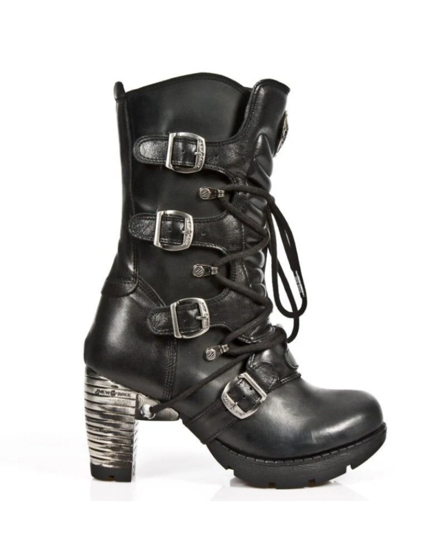 imagem de Botas góticas metálicas de couro preto feminino New Rock - TR003-S13