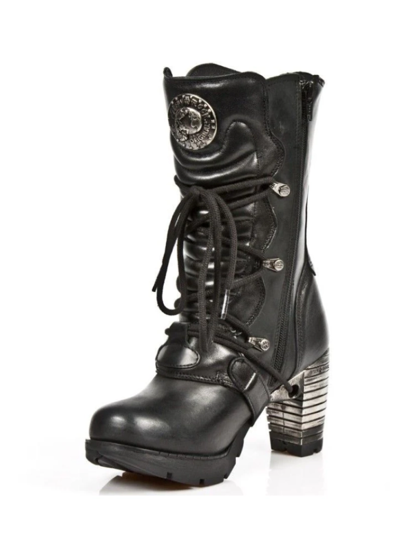 imagem de Botas góticas metálicas de couro preto feminino New Rock - TR003-S15