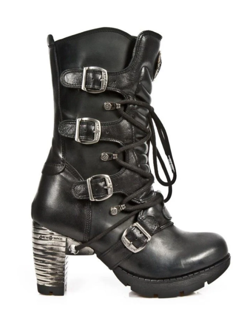 imagem de Botas góticas metálicas de couro preto feminino New Rock - TR003-S17