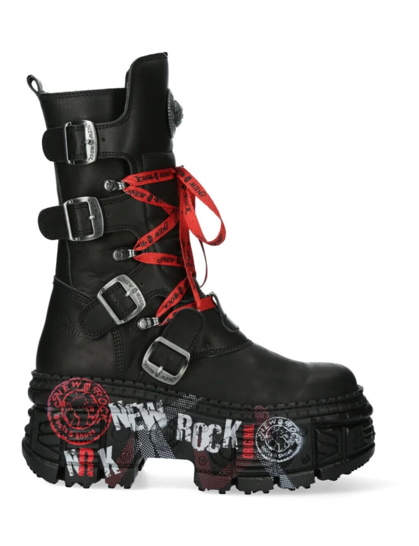 New Rock - Botas de couro punk New Rock Mid Bezerro-WALL028B-C1