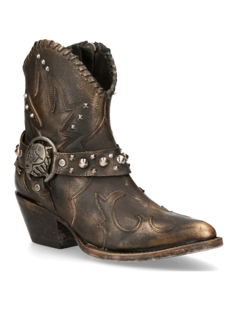 New Rock - Botas de cowboy pontudas de couro marrom New Rock - WSTM004-S1