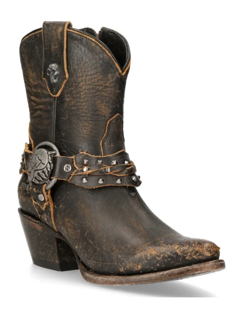 New Rock - Botas de cowboy pontudas de couro marrom New Rock - WSTM005-S2