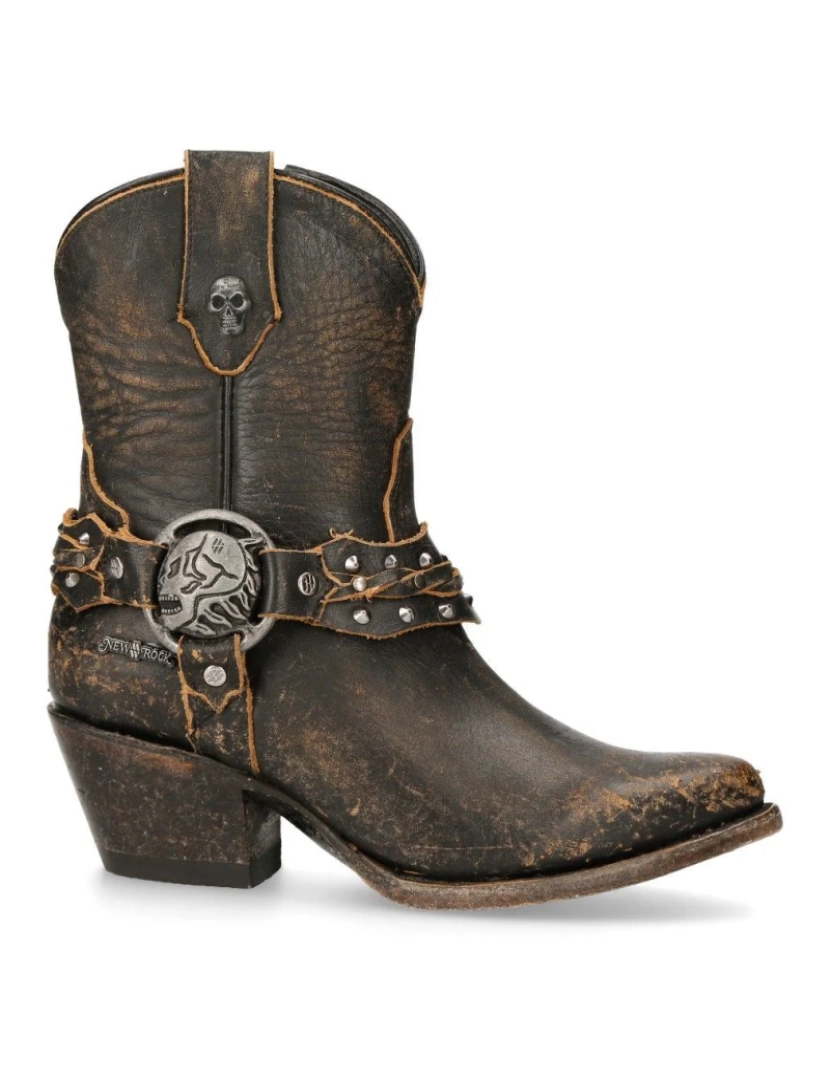 imagem de Botas de cowboy pontudas de couro marrom New Rock - WSTM005-S23