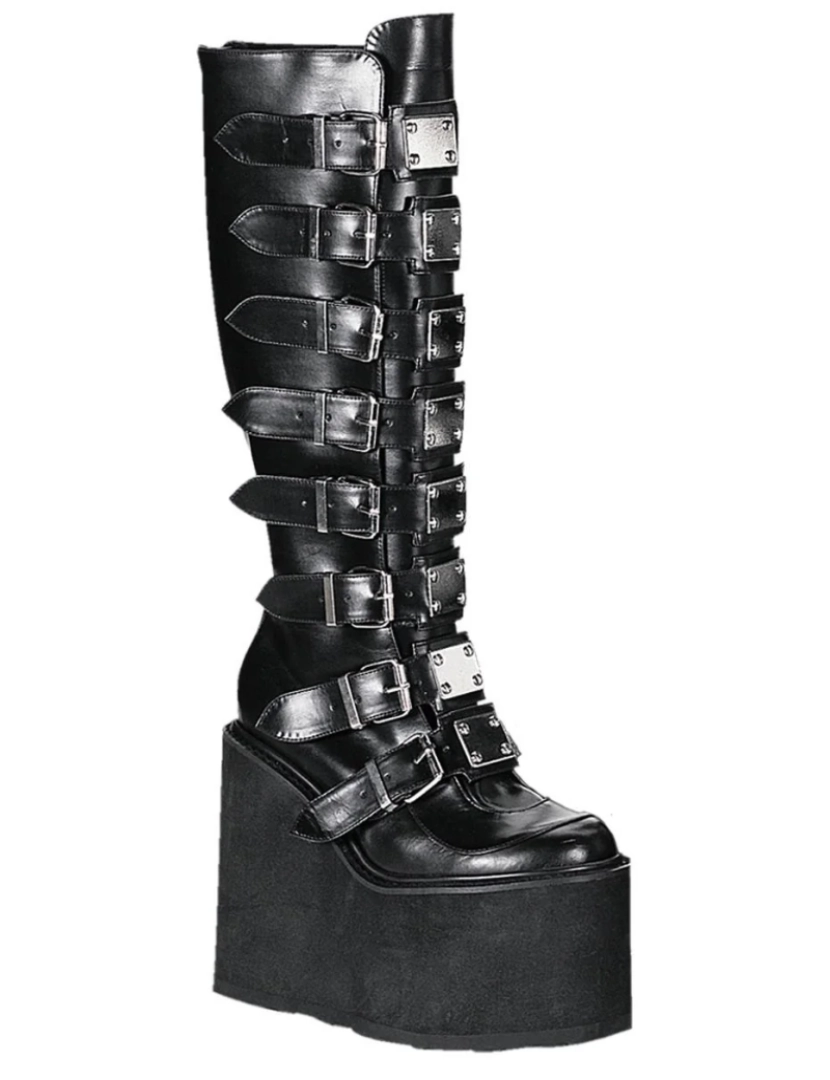 Demonia - Demonia Swing 815 Botas pretas veganas com plataforma até o joelho