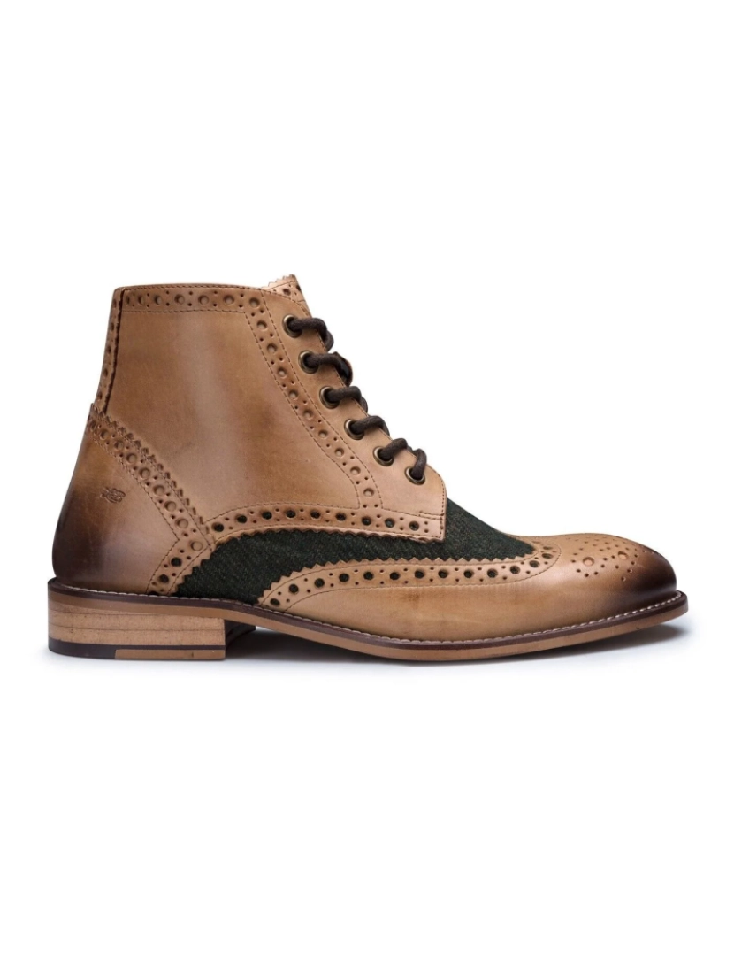 imagem de Botas masculinas clássicas Oxford Tan couro Gatsby Brogue com tweed verde1