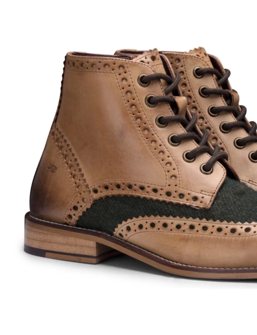 imagem de Botas masculinas clássicas Oxford Tan couro Gatsby Brogue com tweed verde3