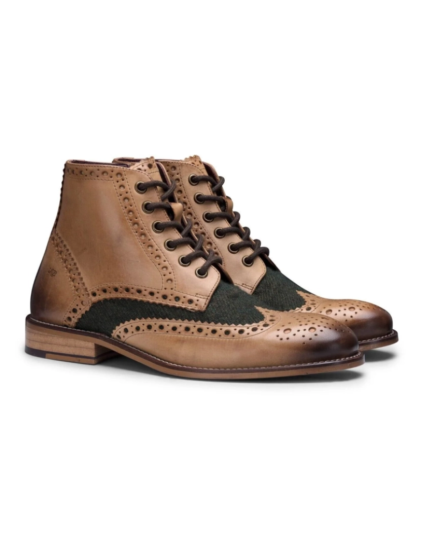 imagem de Botas masculinas clássicas Oxford Tan couro Gatsby Brogue com tweed verde6