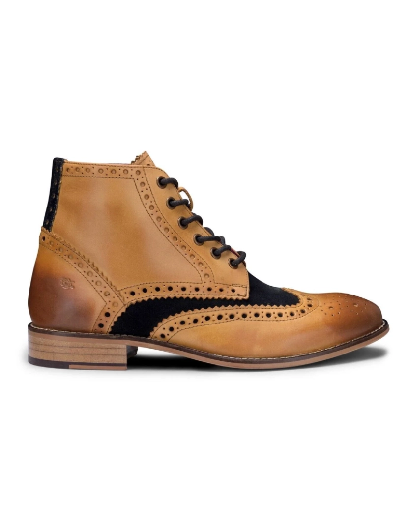 imagem de Botas masculinas clássicas Oxford Tan couro Gatsby Brogue com camurça azul marinho1