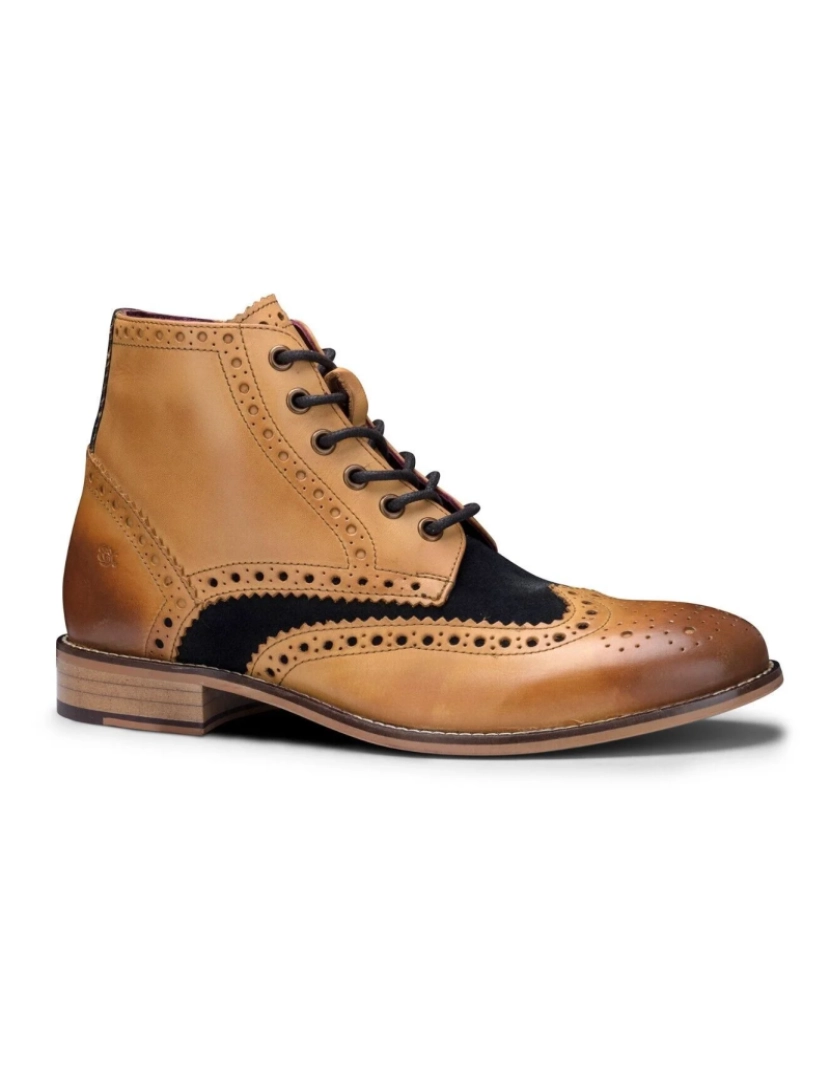 imagem de Botas masculinas clássicas Oxford Tan couro Gatsby Brogue com camurça azul marinho3