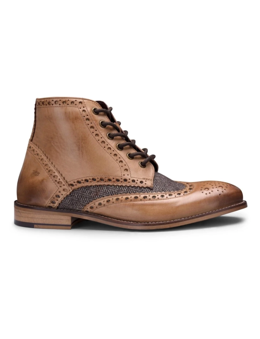 London Brogues - Botas masculinas clássicas Oxford Tan couro Gatsby Brogue com tweed