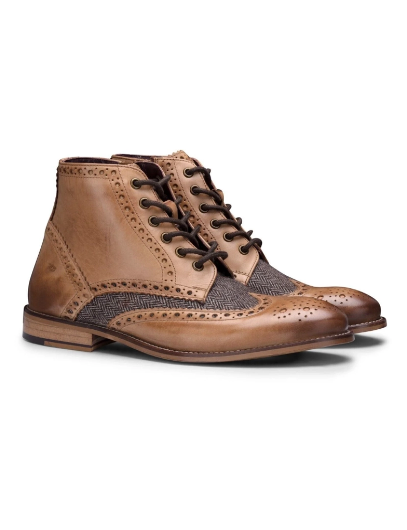 imagem de Botas masculinas clássicas Oxford Tan couro Gatsby Brogue com tweed4