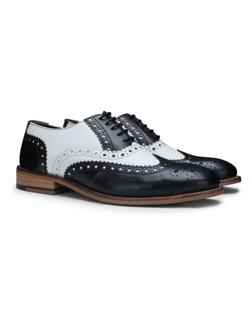 imagem de Sapatos masculinos Oxford clássicos preto/branco de couro Gatsby Brogue4