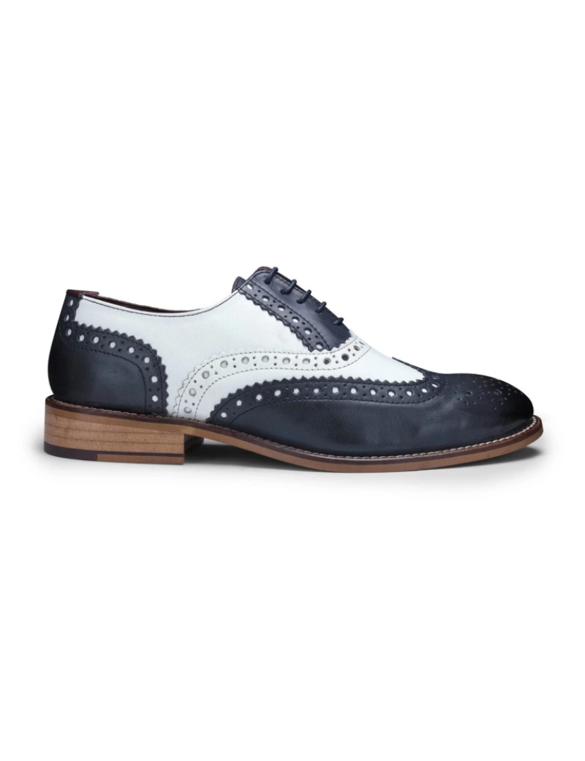 imagem de Sapatos masculinos Oxford clássicos marinho/couro branco Gatsby Brogue1