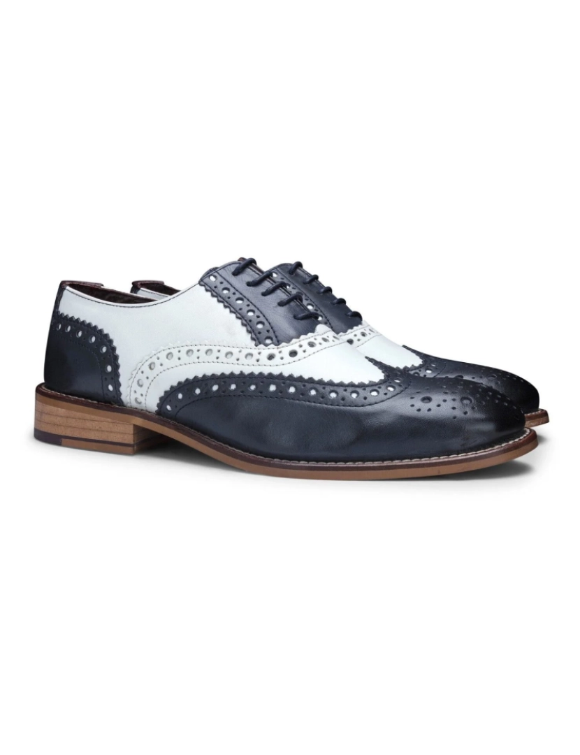 imagem de Sapatos masculinos Oxford clássicos marinho/couro branco Gatsby Brogue4