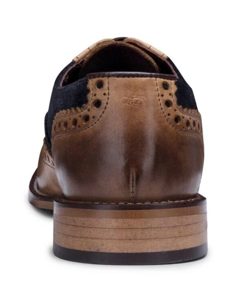 imagem de Sapatos masculinos clássicos Oxford Tan couro Gatsby Brogue com camurça azul marinho3