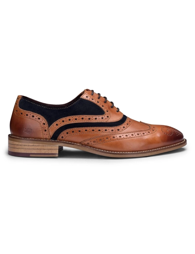 London Brogues - Sapatos masculinos clássicos Oxford Tan couro Gatsby Brogue com camurça azul marinho