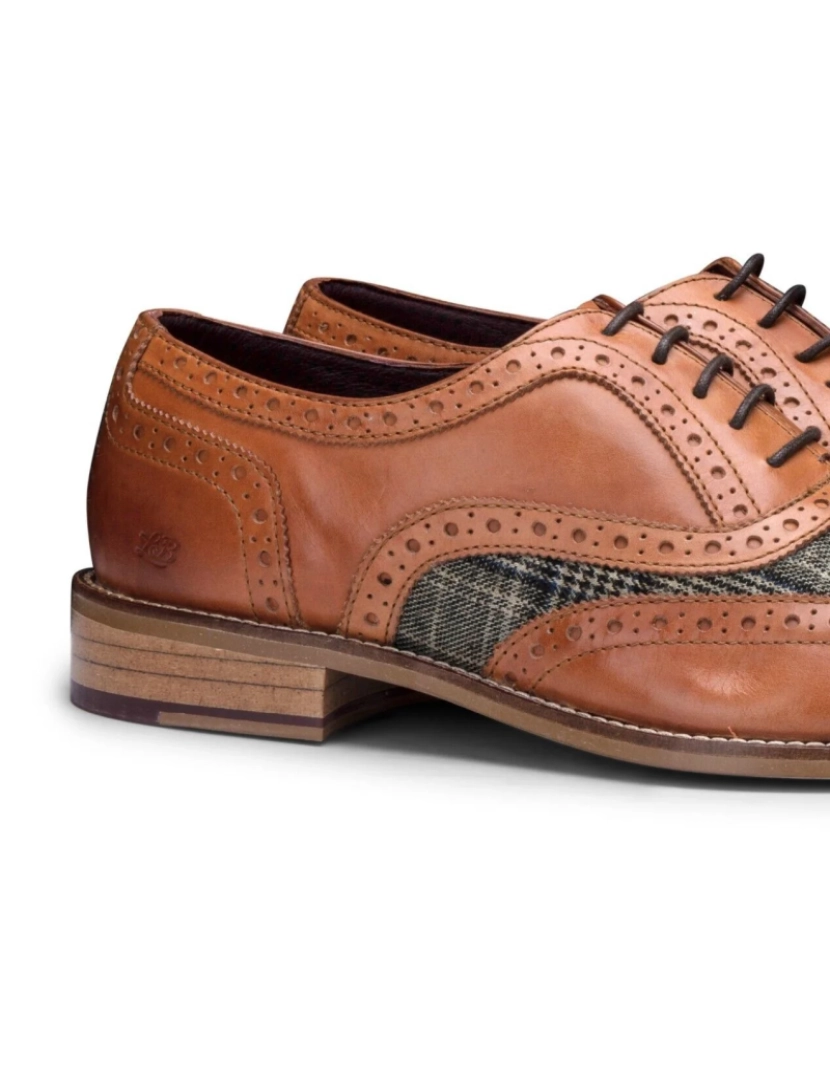 imagem de Sapatos masculinos clássicos Oxford Tan couro Gatsby Brogue com tweed3