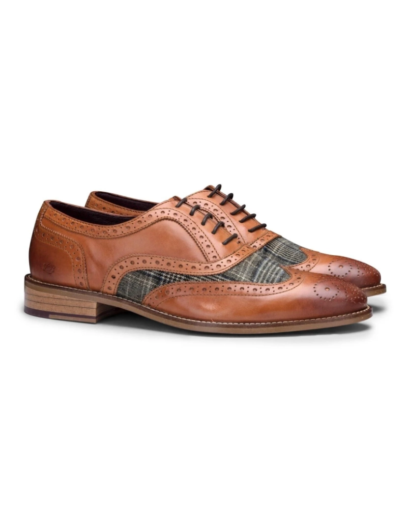 imagem de Sapatos masculinos clássicos Oxford Tan couro Gatsby Brogue com tweed4