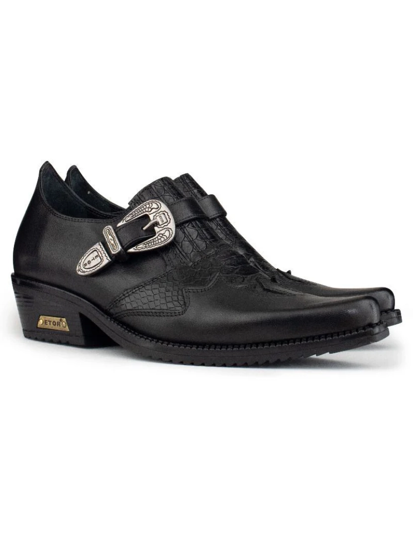 imagem de Sapatos masculinos de couro preto Winklepickers Cowboy Cuban Biker5