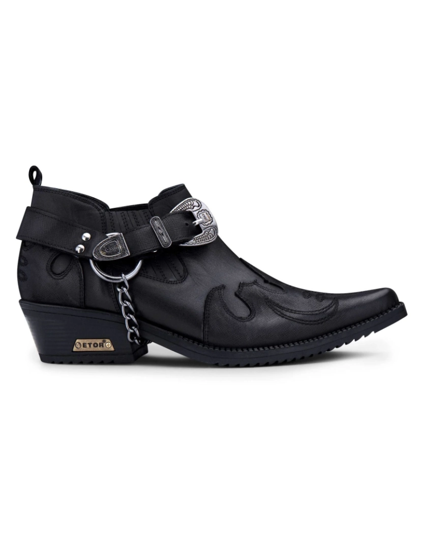 Infinity Leather - Sapatos de cowboy masculinos de couro preto com corrente de metal Winklepicker