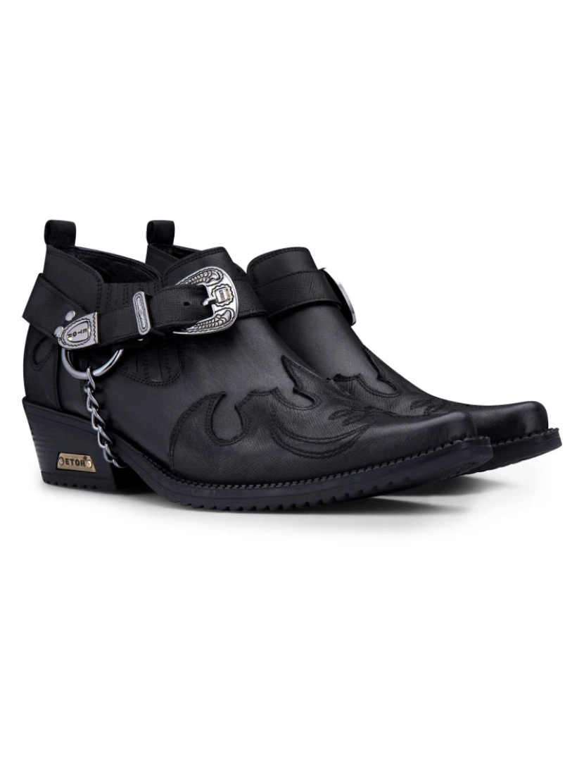 imagem de Sapatos de cowboy masculinos de couro preto com corrente de metal Winklepicker3