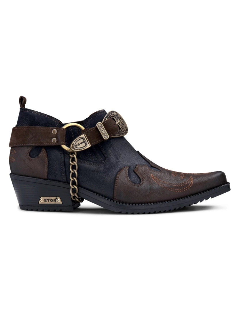 imagem de Sapatos de cowboy Winklepicker com corrente de metal em couro marinho/marrom masculino1