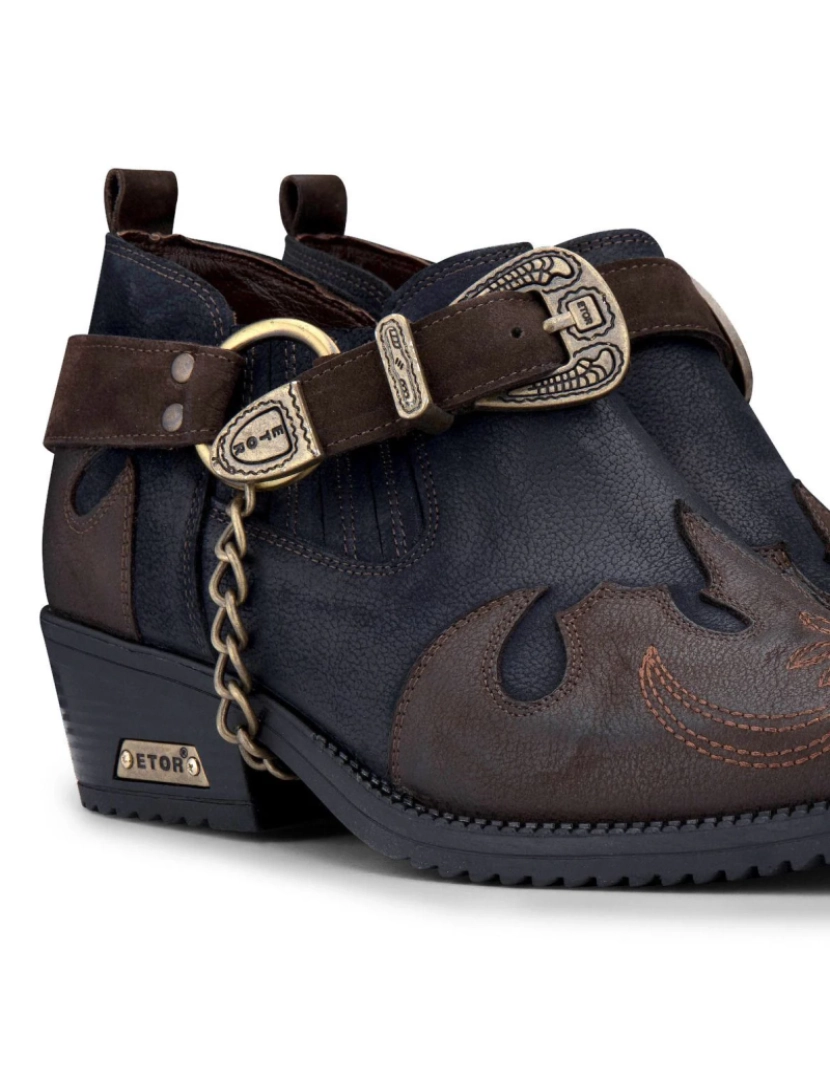 imagem de Sapatos de cowboy Winklepicker com corrente de metal em couro marinho/marrom masculino3