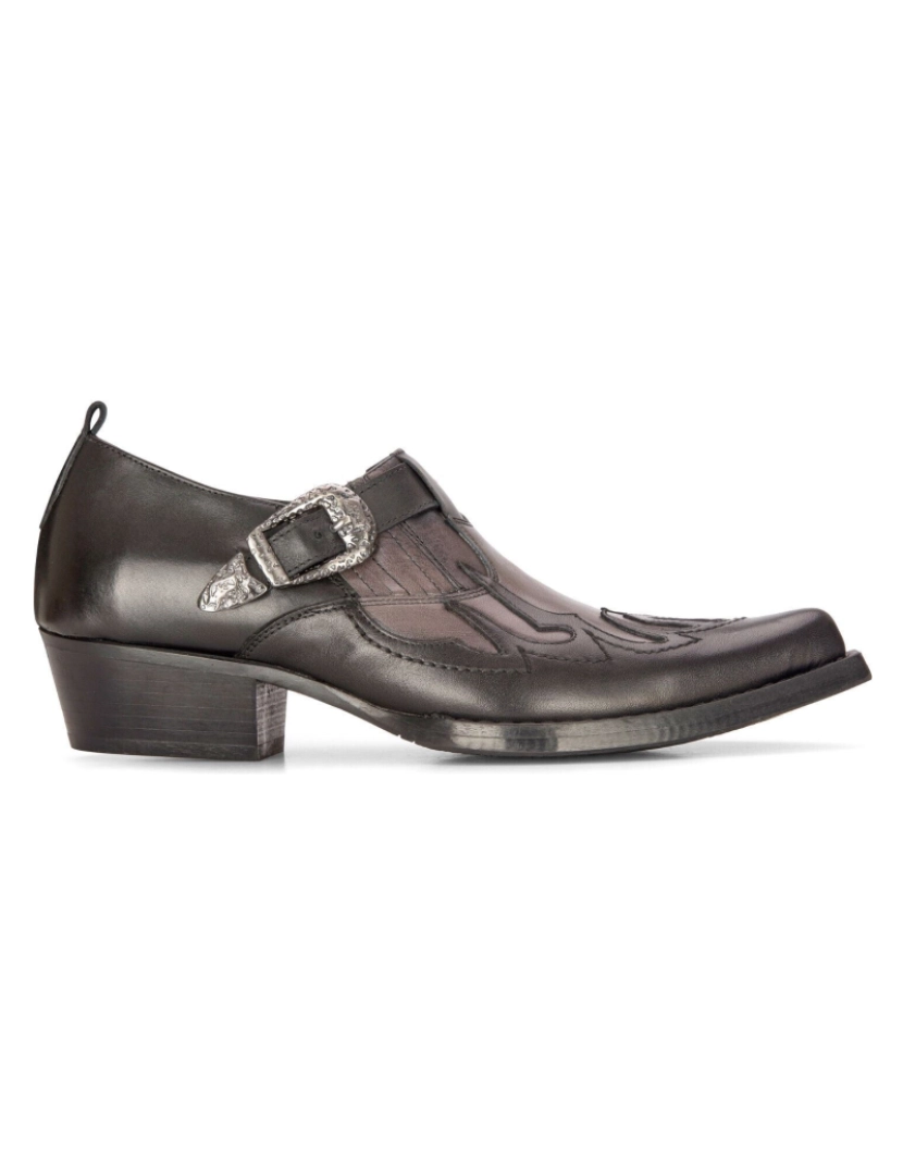 Infinity Leather - Sapatos ocidentais de couro masculino preto cubano cowboy winklepickers sapato com fivela clássica