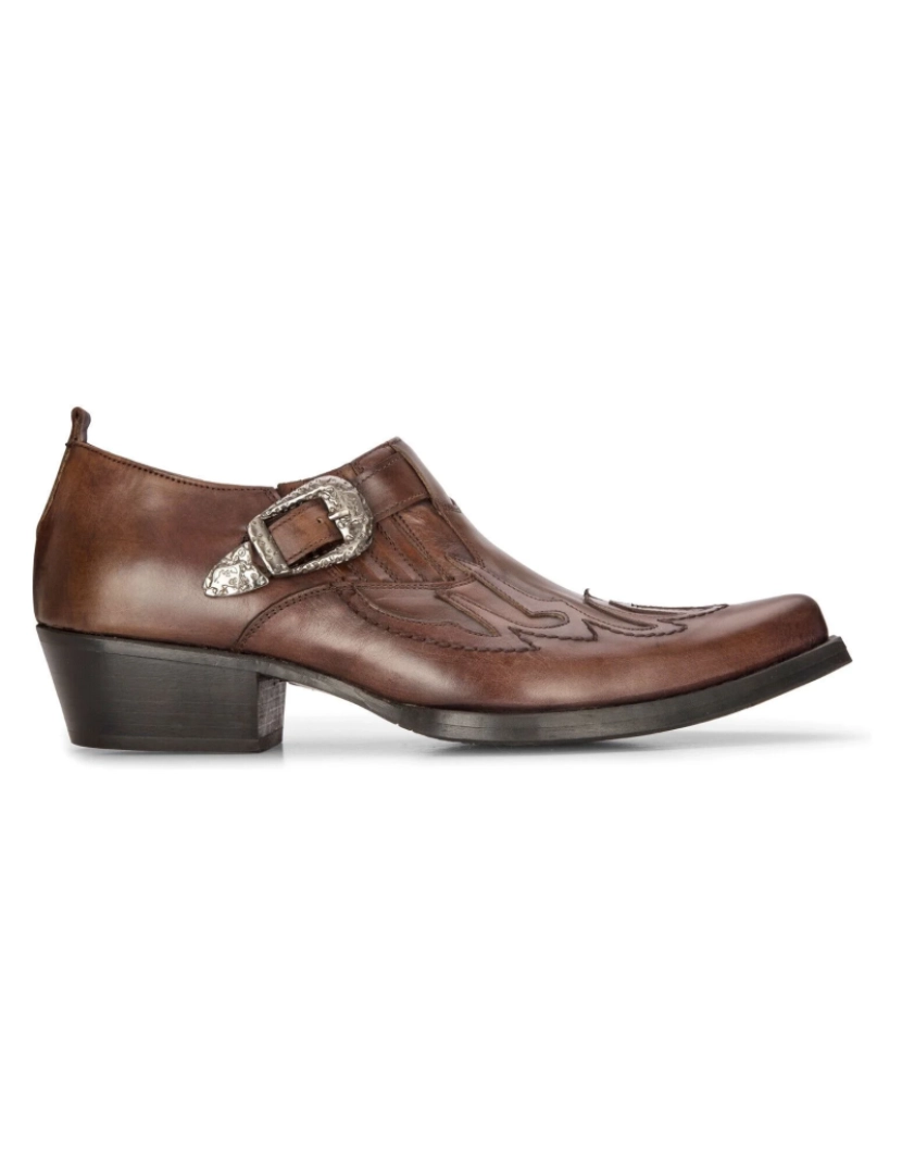 Infinity Leather - Sapatos ocidentais de couro masculino marrom cubano cowboy winklepickers sapato com fivela clássica