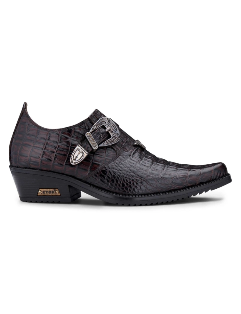 imagem de Sapatos Winklepicker masculinos de couro crocodilo marrom com salto cubano1