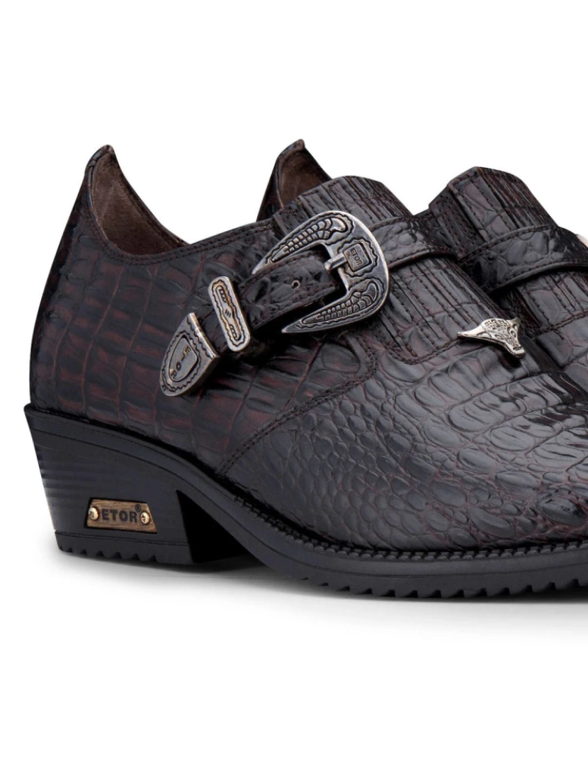 imagem de Sapatos Winklepicker masculinos de couro crocodilo marrom com salto cubano3