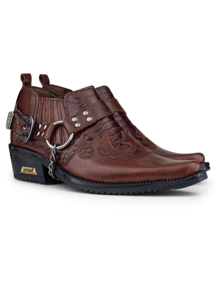 imagem de Sapatos masculinos de couro marrom Winklepicker Cowboy cubano para motociclista5