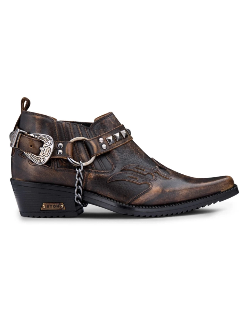 Infinity Leather - Sapatos masculinos de couro crocodilo marrom Winklepicker cravejado de motociclista ocidental