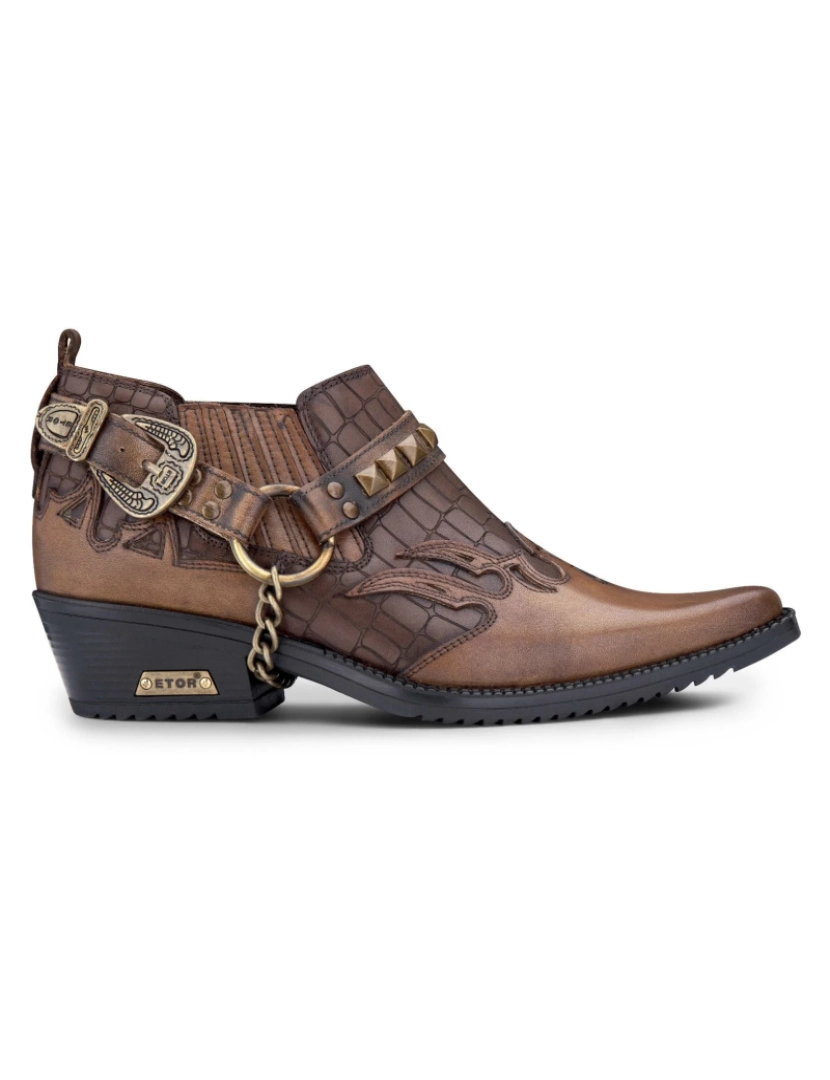 Infinity Leather - Sapatos masculinos de couro tan croc Winklepicker cravejado de motociclista ocidental