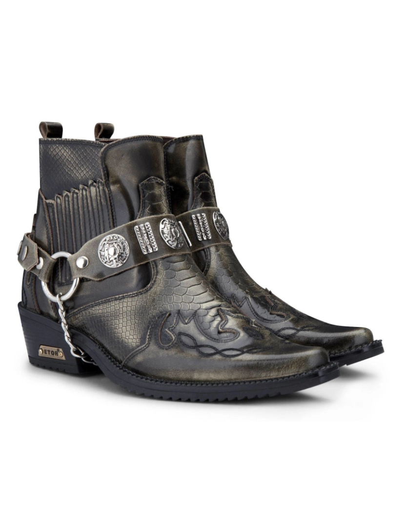 imagem de Botas masculinas de couro de cobra verde-oliva Winklepicker cowboy de couro4