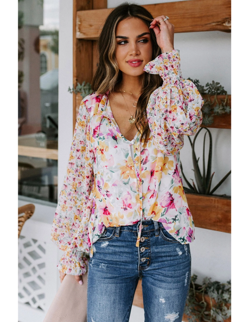 Emma Way - Blusa de Senhora Estampa rosa e flores