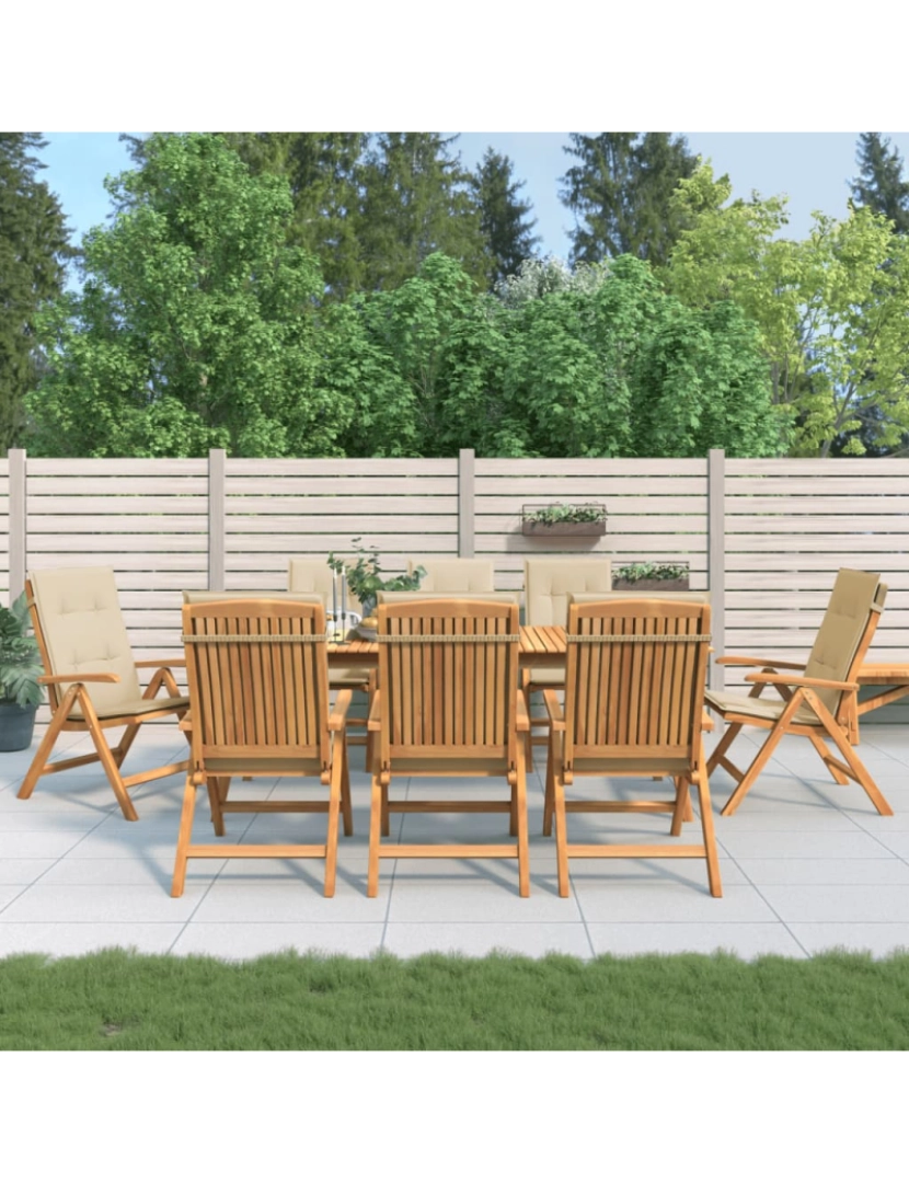 imagem de vidaXL Cadeiras de jardim reclináveis c/ almofadões 8 pcs teca maciça3