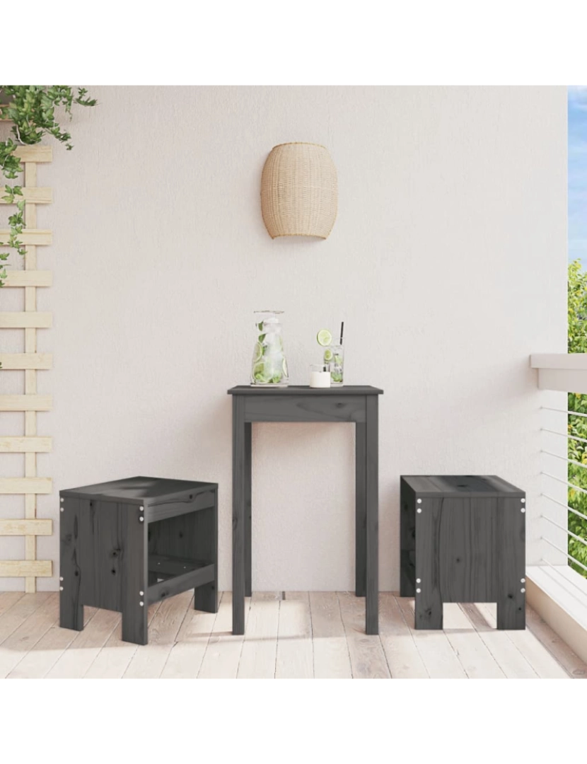 imagem de vidaXL Bancos de jardim 2 pcs 40x36x45 cm pinho maciço cinzento2