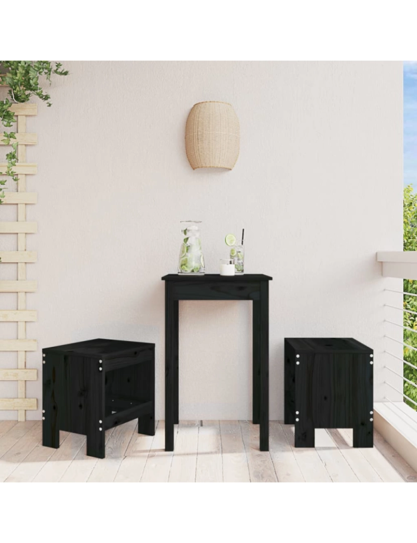 imagem de vidaXL Bancos de jardim 2 pcs 40x36x45 cm pinho maciço preto2