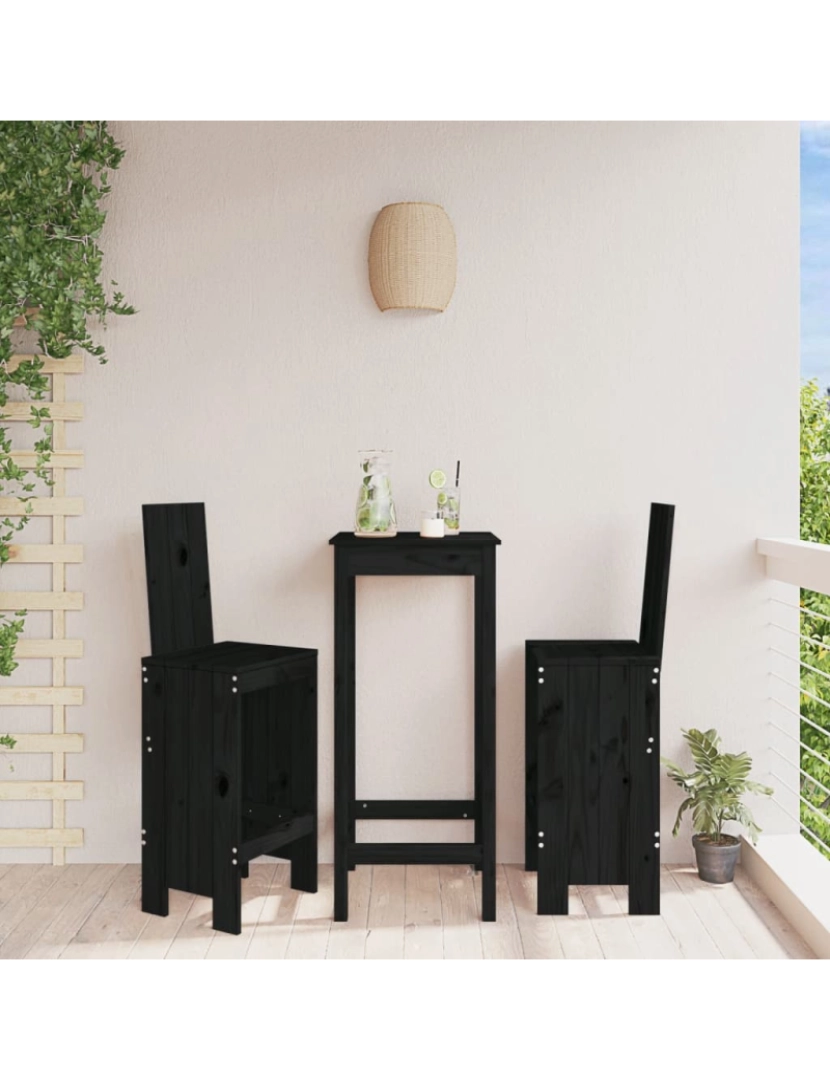 imagem de vidaXL Cadeiras de bar 2 pcs 40x42x120 cm pinho maciço preto3