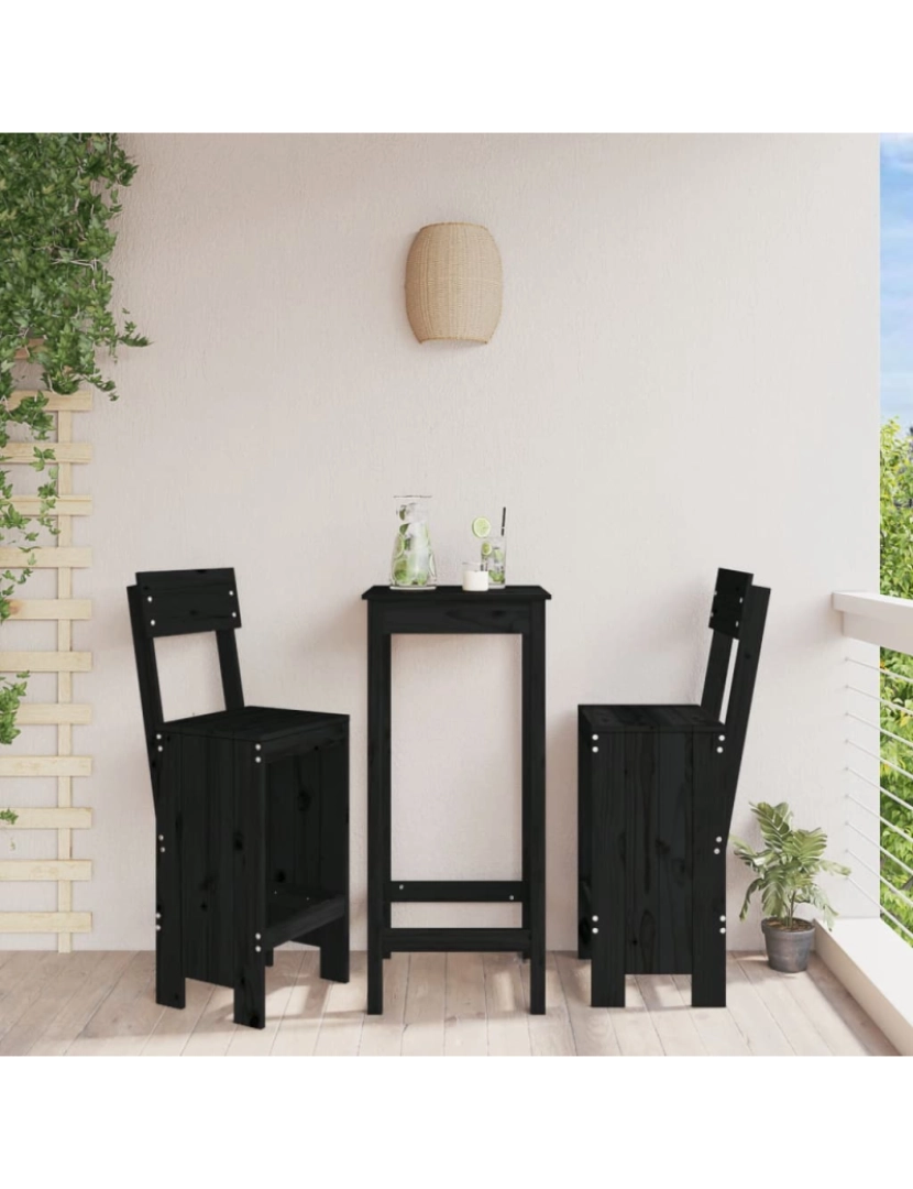 imagem de vidaXL Cadeiras de bar 2 pcs 40x48,5x115,5 cm pinho maciço preto2