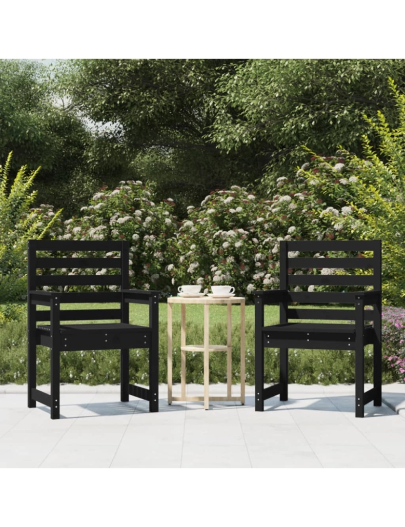 imagem de vidaXL Cadeiras de jardim 2 pcs 60x48x91 cm pinho maciço preto2